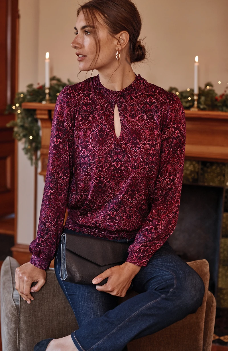 printed smocked-hem top