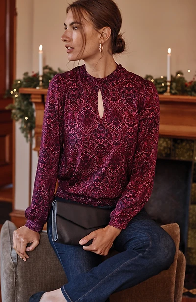 printed smocked-hem top