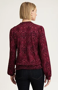 printed smocked-hem top