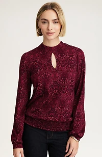 printed smocked-hem top