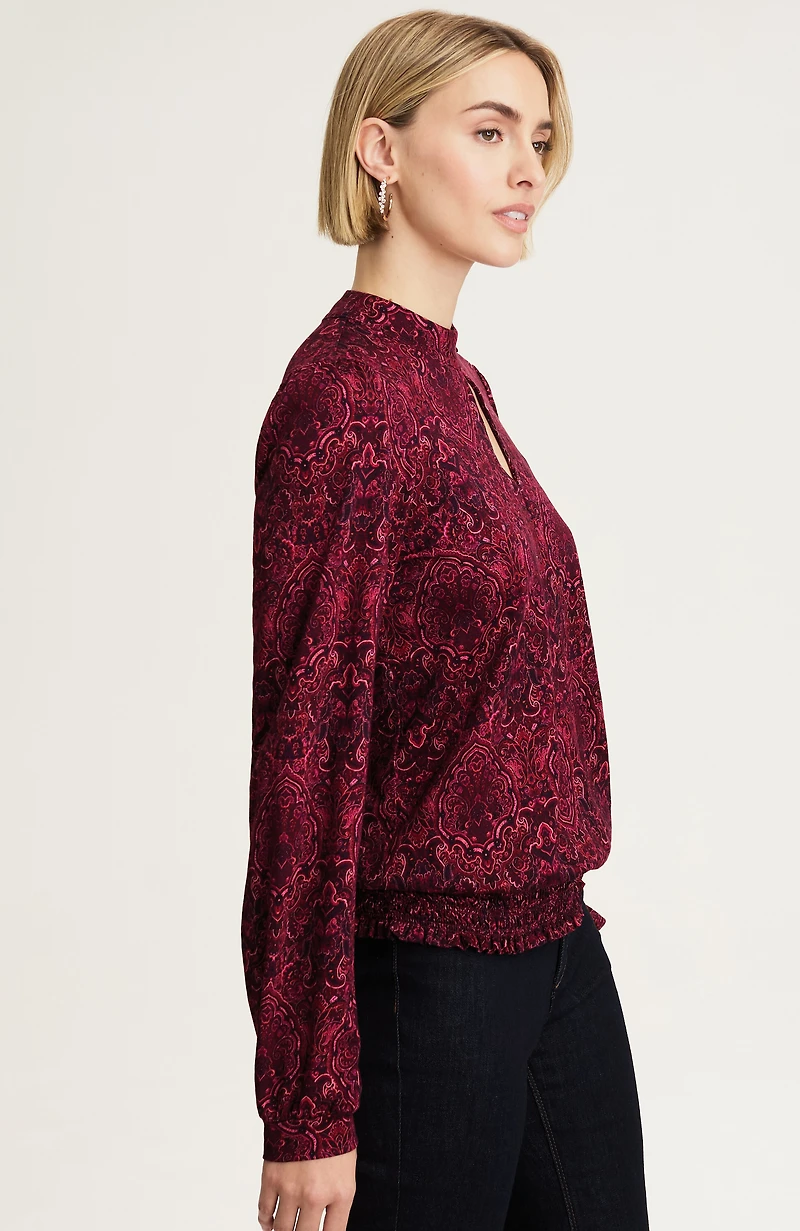 printed smocked-hem top