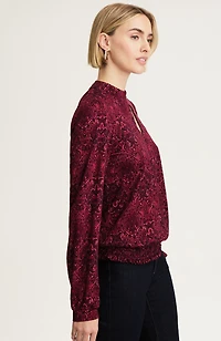 printed smocked-hem top