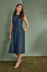 seamed indigo midi dress