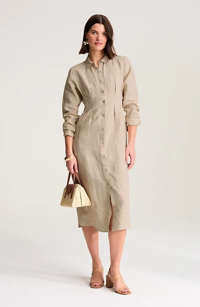 linen midi dart-waist dress