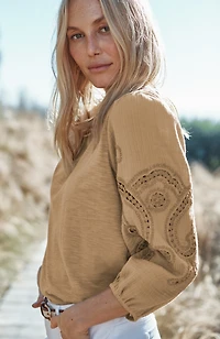 embroidered mixed-media top