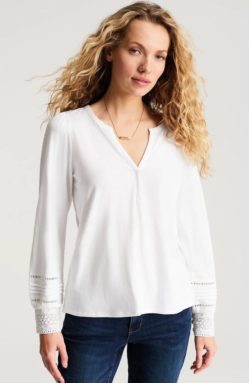 lace-trimmed long-sleeve top