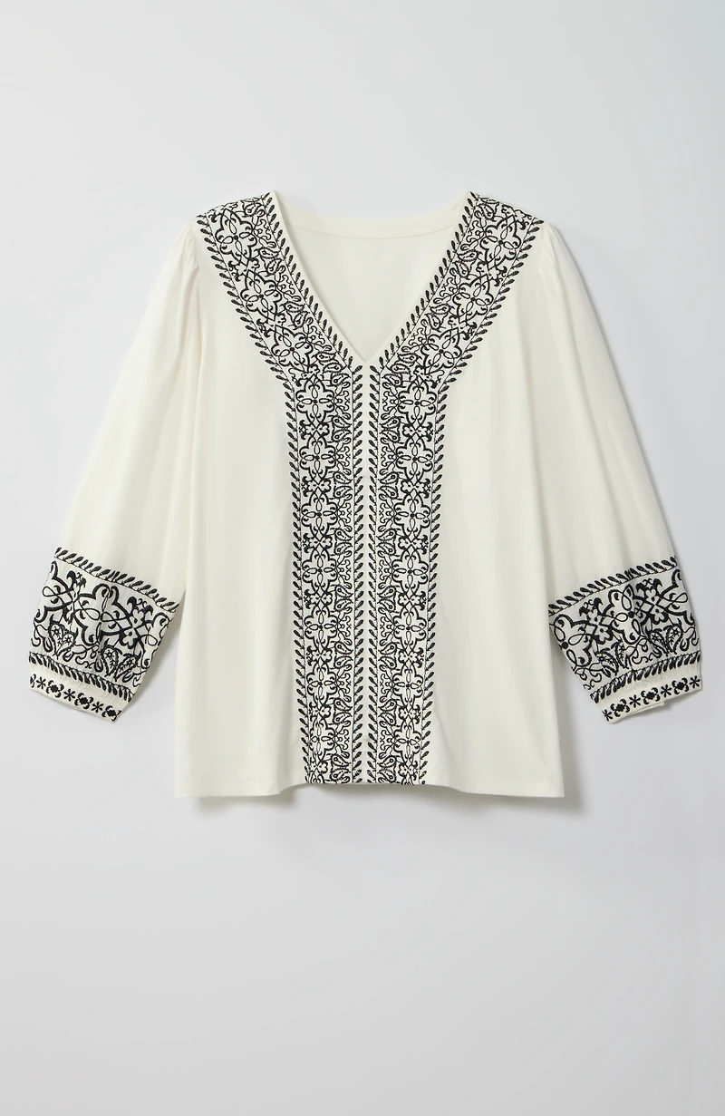 pure jill embroidered mixed-media top