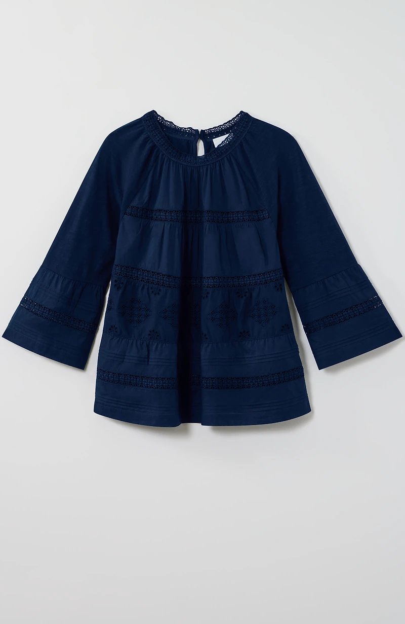 eyelet mixed-media top