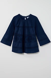 eyelet mixed-media top