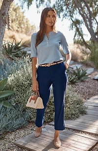 linen-stretch slim-leg pants