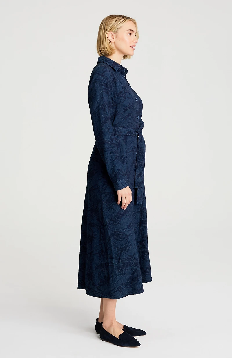pure jill indigo jacquard shirtdress