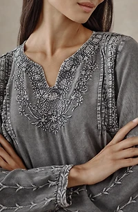 pure jill washed embroidered top