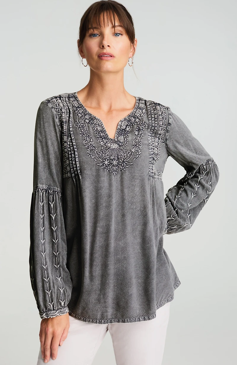 pure jill washed embroidered top