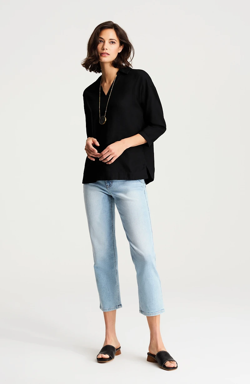 pure jill linen-blend popover shirt