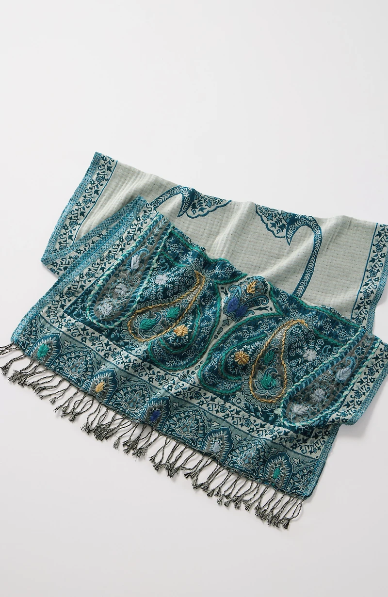 hand-embroidered jacquard scarf