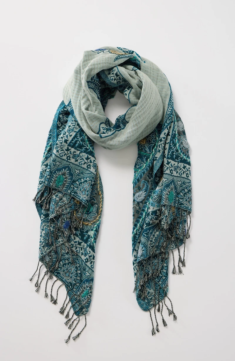 hand-embroidered jacquard scarf