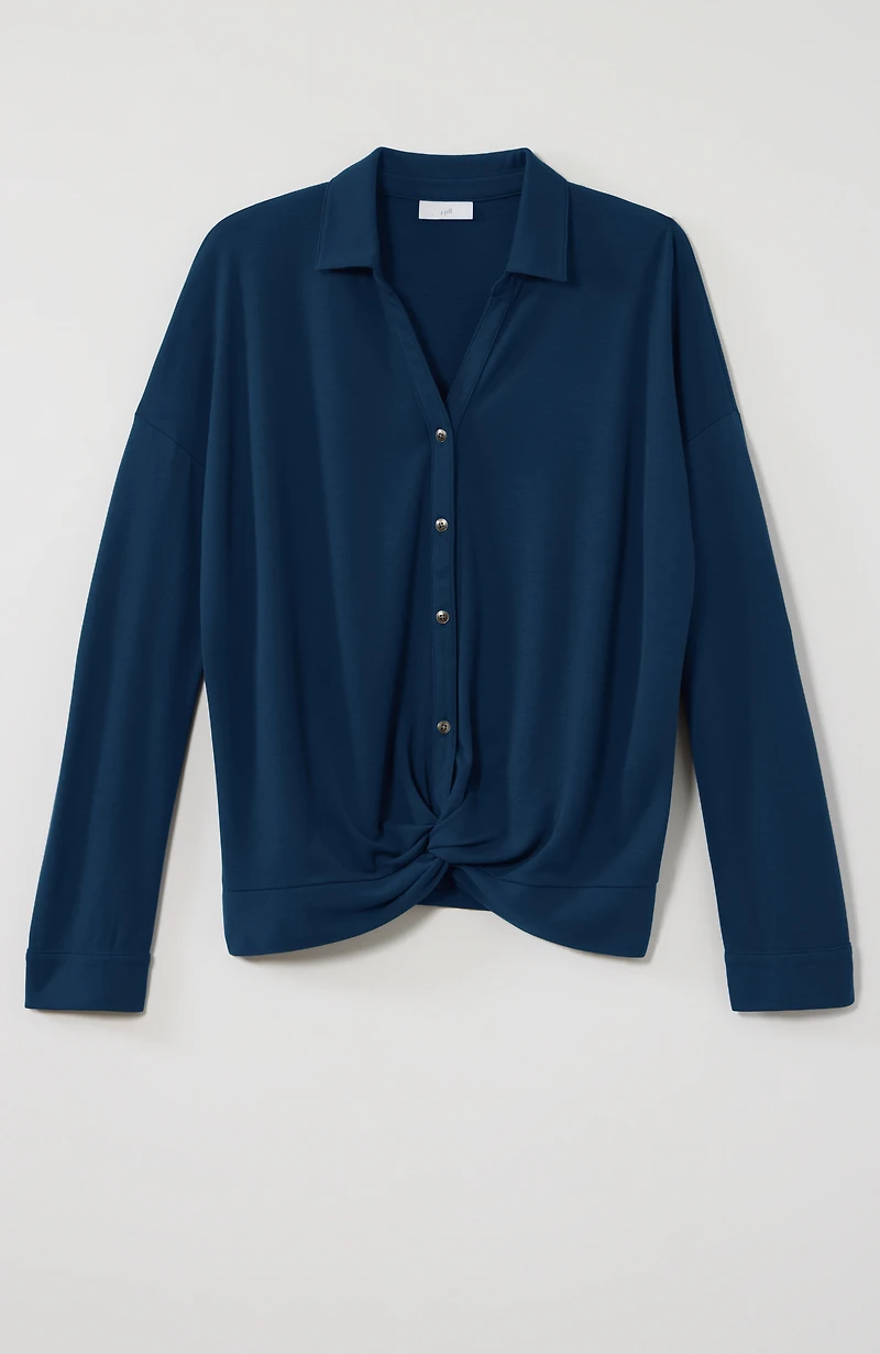 twist-front button-down shirt