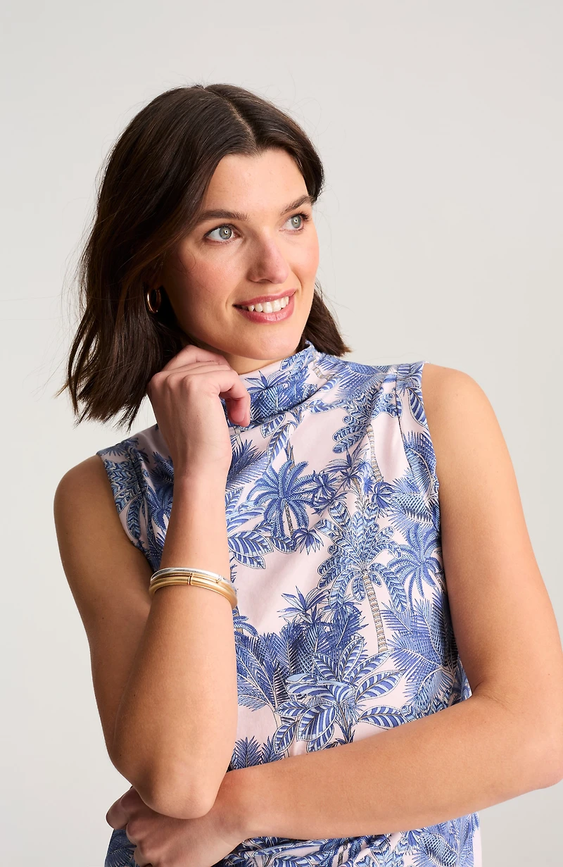 luxe supima® shirred mock-neck top