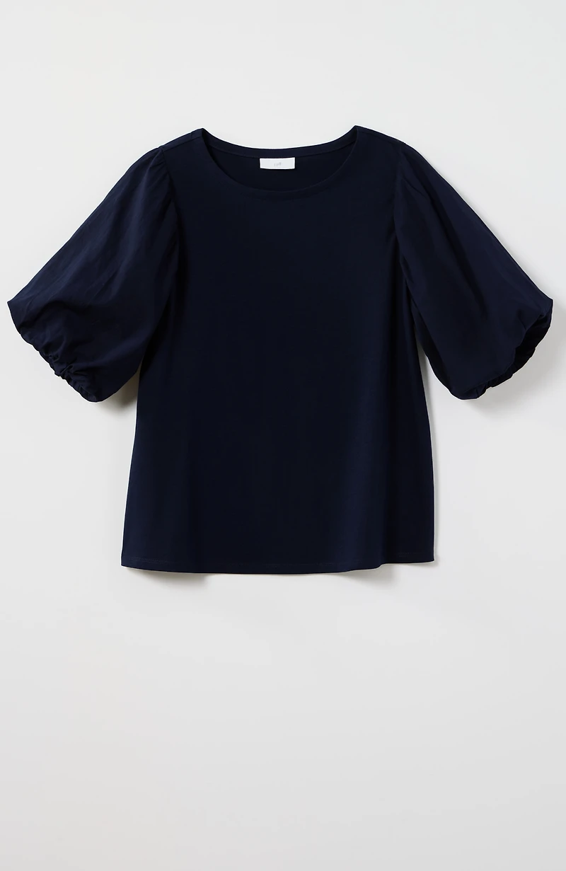 mixed-media elbow-sleeve top