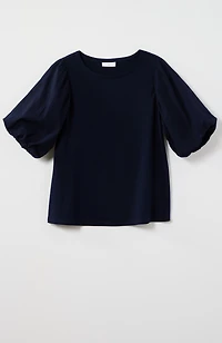 mixed-media elbow-sleeve top