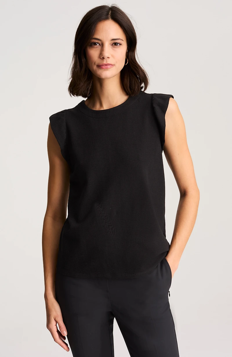 textured ruffle-sleeve top