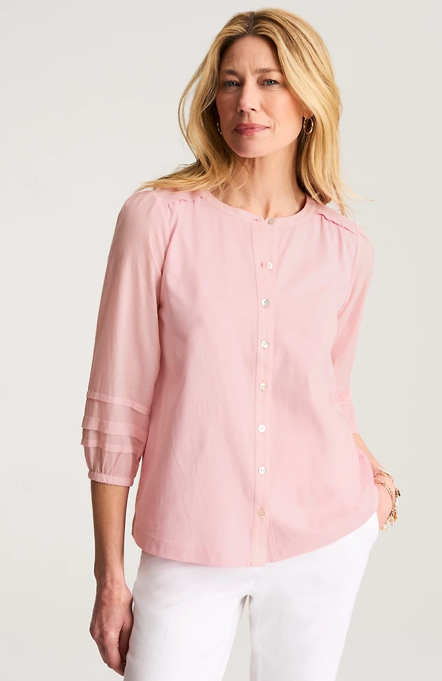 Pintucked Mixed-Media Top
