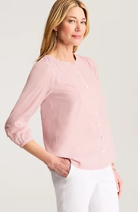 pintucked mixed-media top