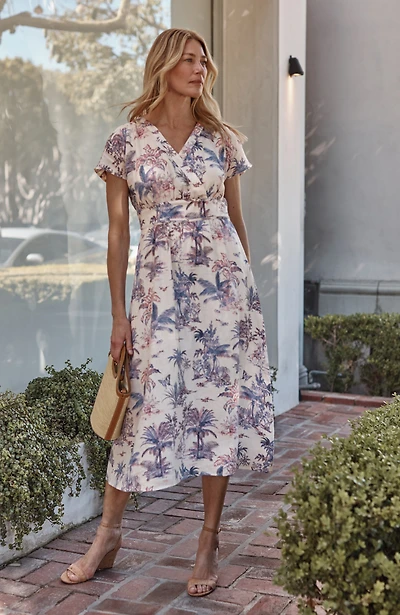printed linen midi dress
