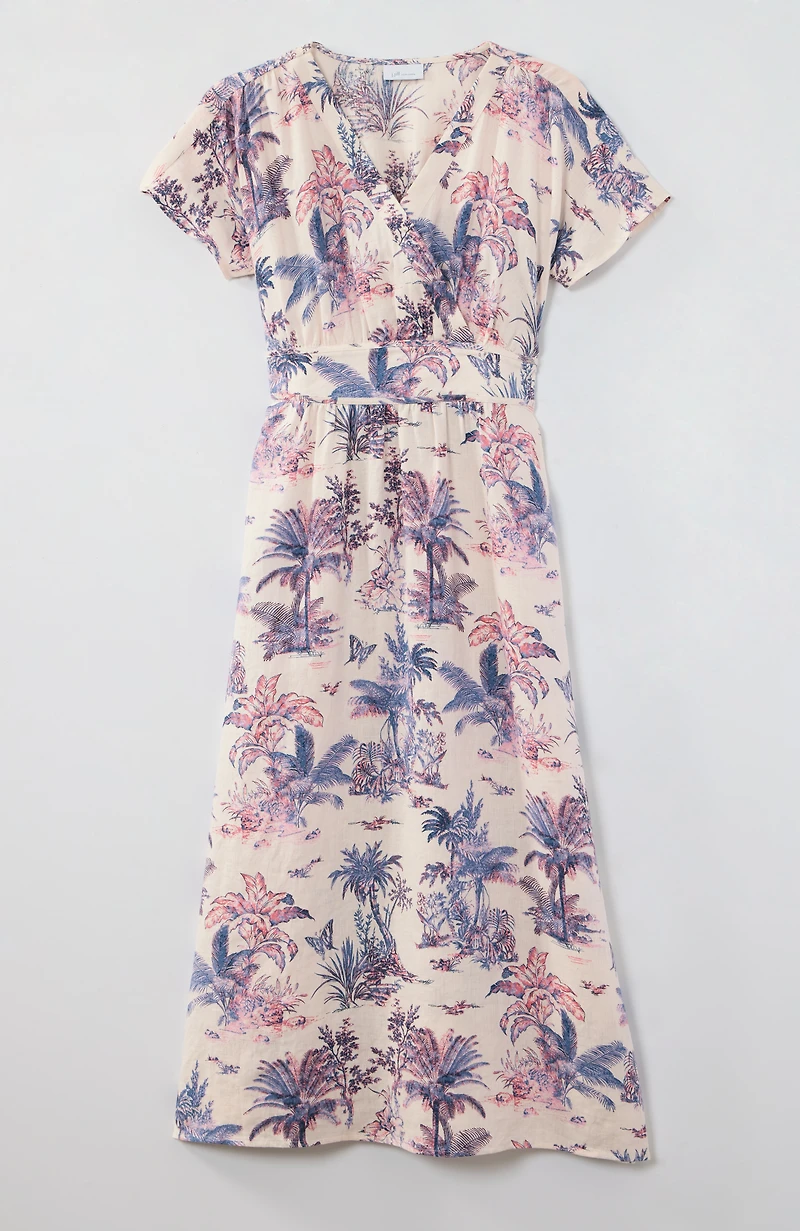 printed linen midi dress
