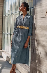 belted chambray shirtdress