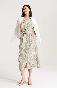 embroidered tie-waist midi dress