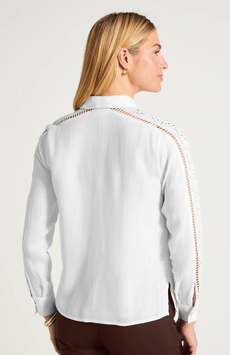 linen eyelet button-front shirt