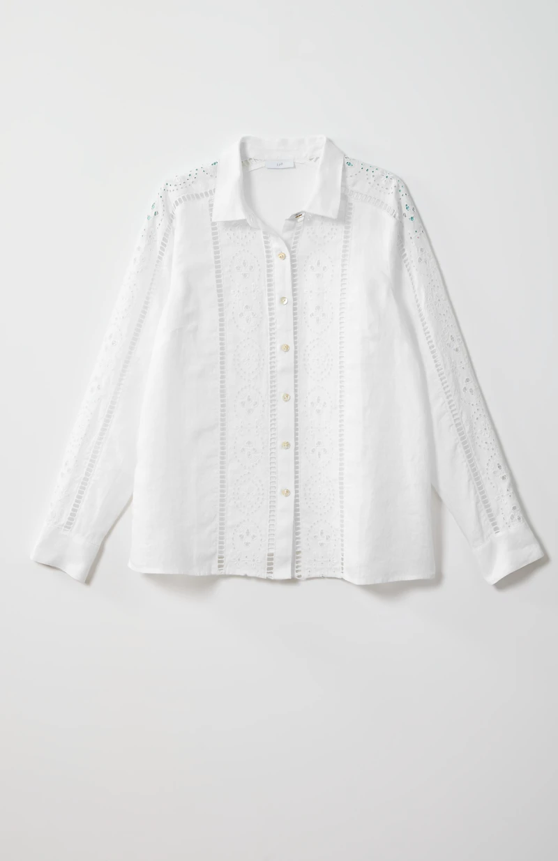 linen eyelet button-front shirt