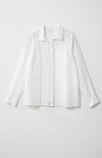 linen eyelet button-front shirt