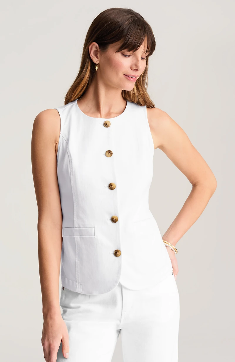 denim button-front vest
