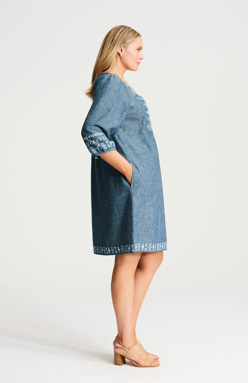 pure jill embroidered linen-blend dress