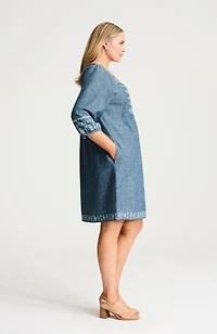 pure jill embroidered linen-blend dress