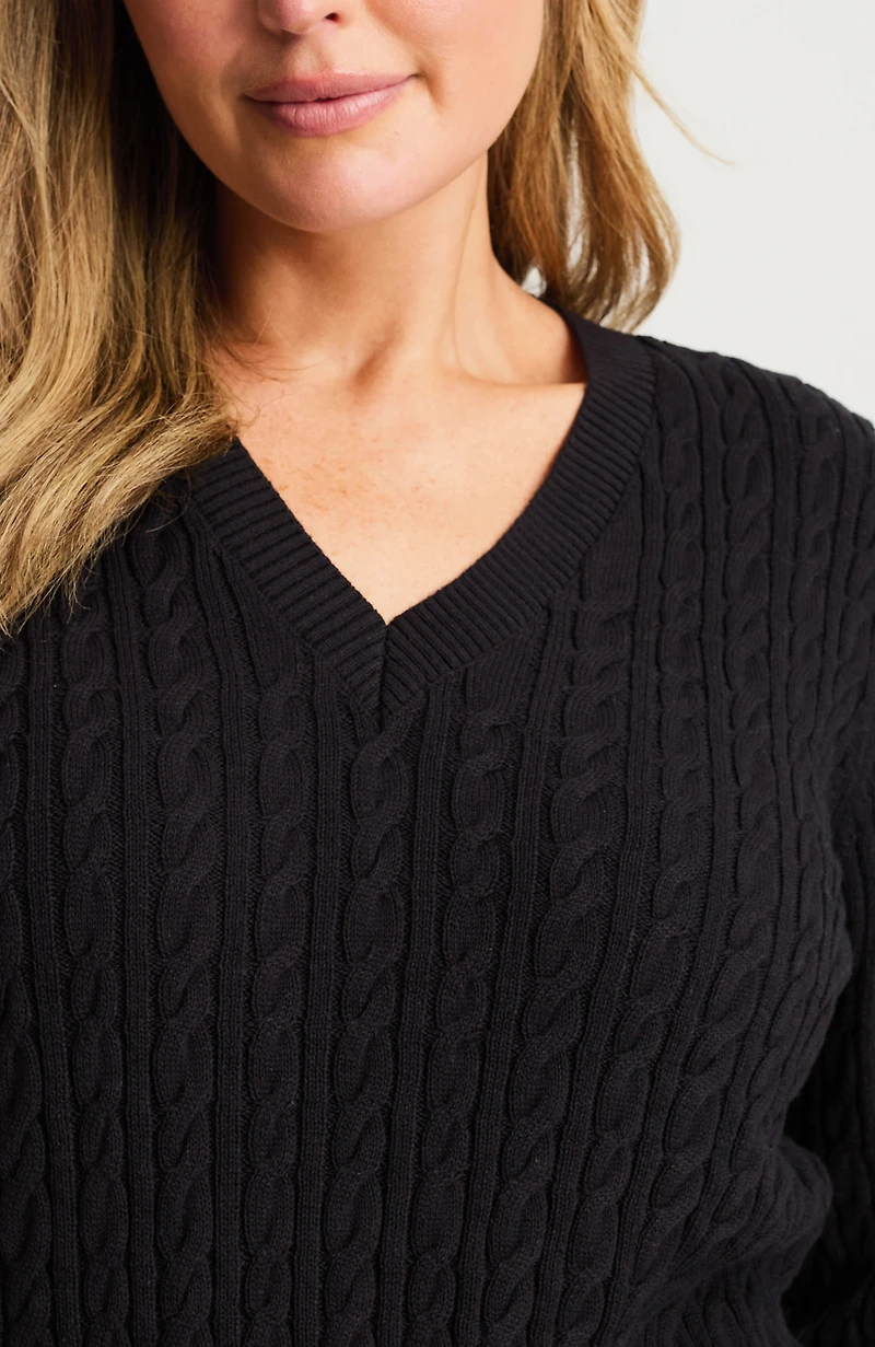cabled v-neck pullover