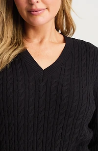 cabled v-neck pullover