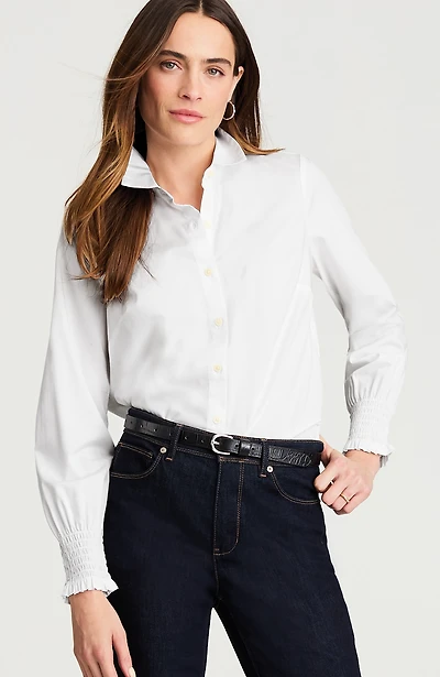 smocked-sleeve poplin shirt