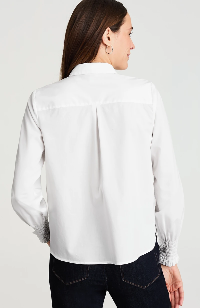 smocked-sleeve poplin shirt