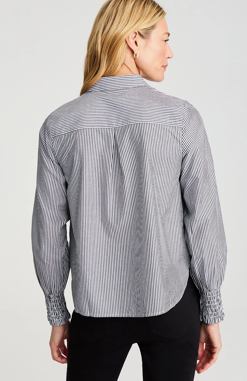 smocked-sleeve poplin shirt