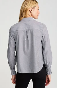 smocked-sleeve poplin shirt
