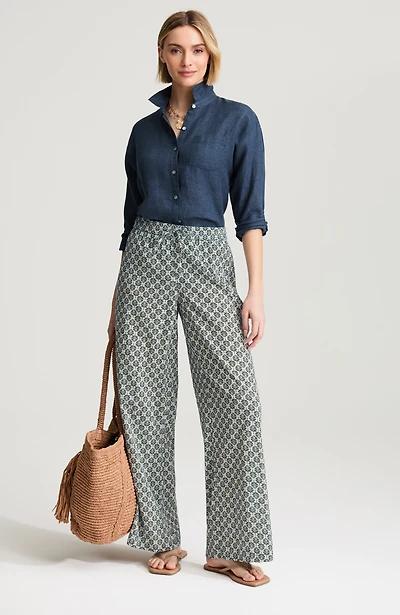 cotton voile wide-leg pants