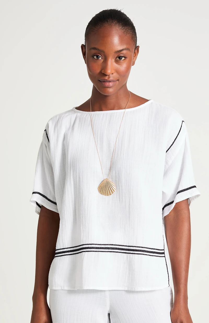 embroidered cotton-gauze caftan