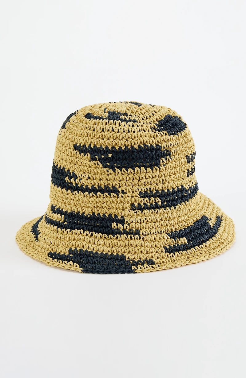 textured straw bucket hat