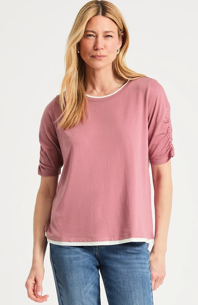 Ruched-Sleeve Layered-Look Top