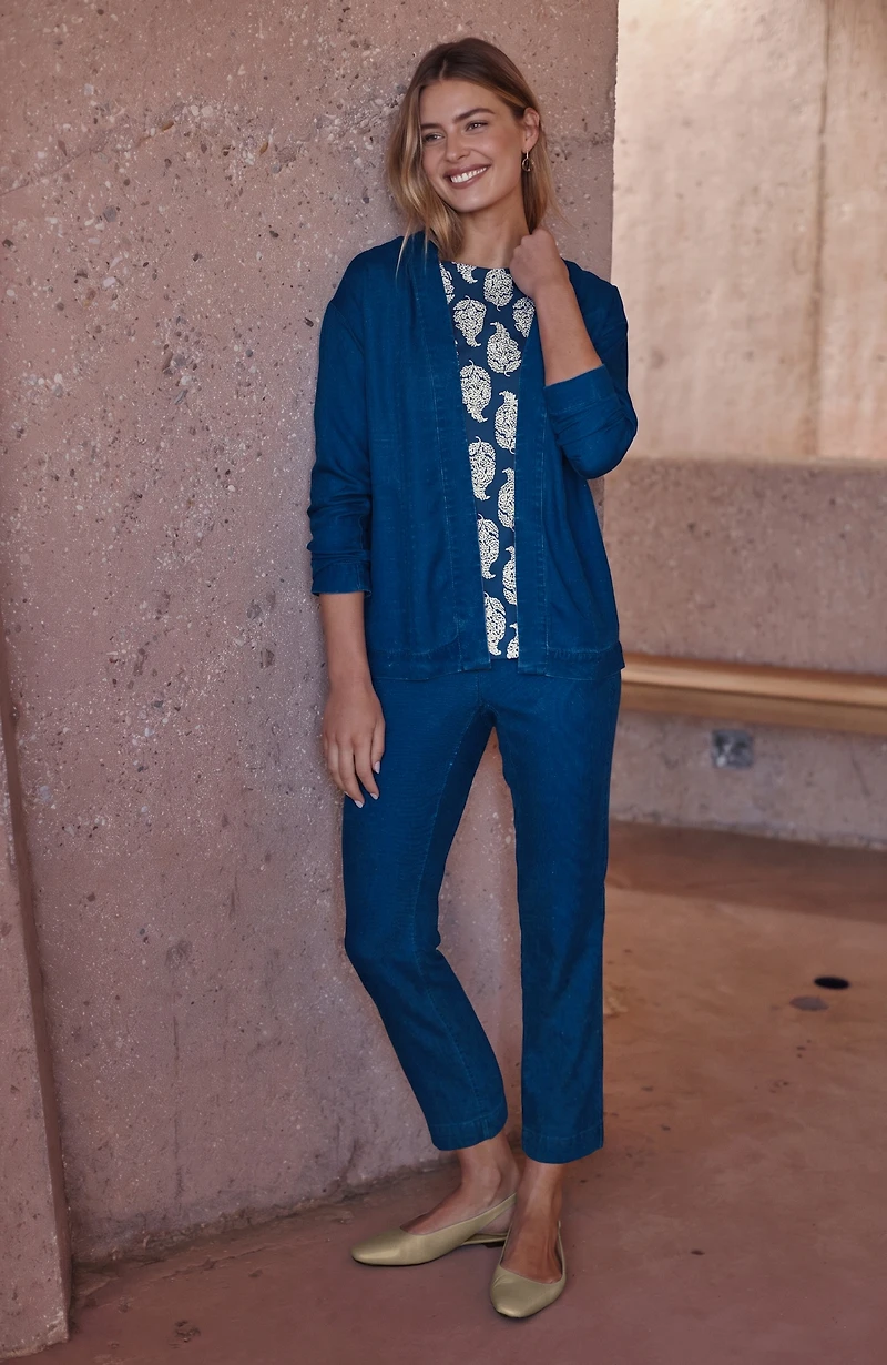 Pure Jill Indigo Dobby Slim-Leg Pant