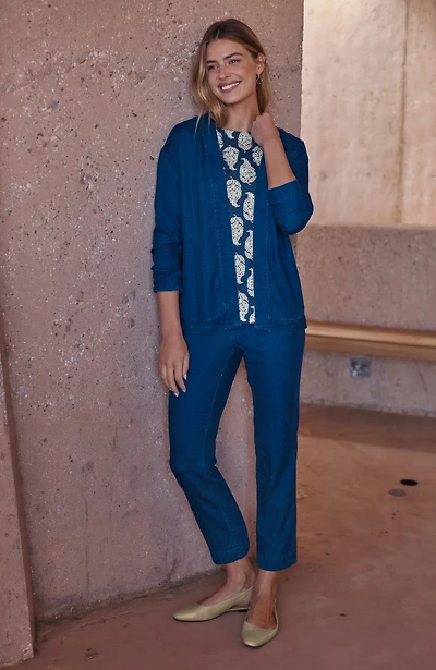 Pure Jill Indigo Dobby Slim-Leg Pant