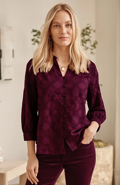 Embroidered Button-Front Top